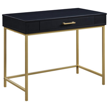 Modern Life Desk, Black Finish With Gold Metal Legs