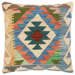 Bareens Designer Rugs - Bohemian Turkish Mikki Hand Woven Kilim Throw Pillow - Embellish your home with this timeless casual chic handmade Southwestern Kilim throw pillow covers made with and cotton. Constructed on a loom by Nomad Turkman people with hand spun and Natural Vegetable dyes these beautiful Kilim pillow covers are known for their beautiful repetitive geometrical, naturalistic floral and traditional patterns yet still giving it a moden look. Masterfully artisan-crafted on traditional Kilim looms with a contemporary fashion palette producing bold intricate sharp patterns making them a standout piece in any decor.