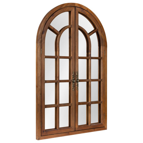 Boldmere Wood Windowpane Arch Mirror, Brown 28x44