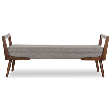 Poppy Mid-Century Modern Rectangular Fabric Upholstered Bench in Gray