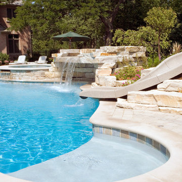 Northbrook, IL Freeform Pool with Hot Tub, Waterfall and Slide