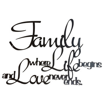 Family Where Life Begins And Love Never Ends Metal Wall Words, Raw Metal