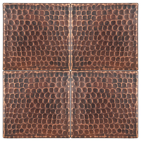 Hammered Copper Tile, 4"x4", Set of 4