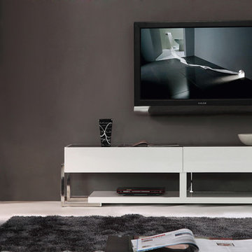 B-Modern | Agent White High-Gloss TV Stand with Black Glass Top -$1100.00