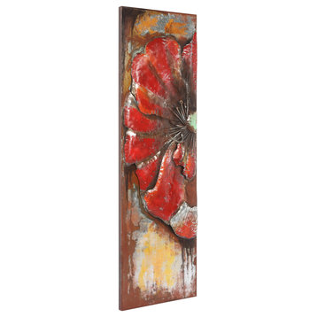 "Red Poppy" Primo Mixed Media Hand Painted Iron Wall Sculpture Metal Wall Art