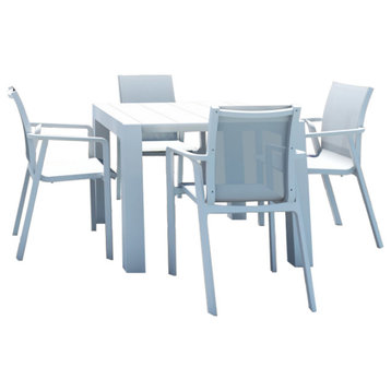 Pacific 5-Piece Dining Set, Table With Arm Chairs, White Frame/White Sling