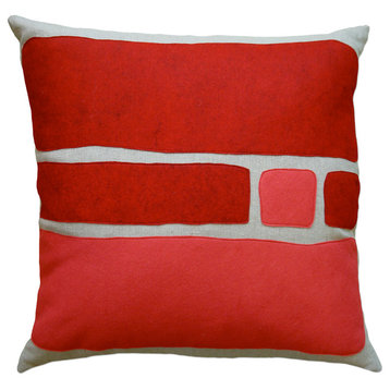 Felt Appliqué Linen Pillow, Red and Strawberry