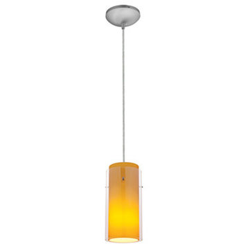 Glass`n Cylinder LED Cord Pendant, Brushed Steel, Clear and Amber