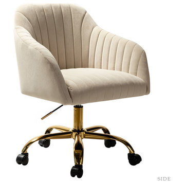 Swivel Rolling Task Chair With Tufted Back, Tan