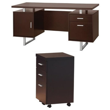 Coaster Papineau 2PC Desk and Mobile File Cabinet Set in Brown