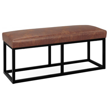 Reynolds Ottoman Bench, Distressed Saddle Brown Faux Leather