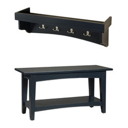 Alaterre Furniture - Alaterre Shaker Cottage Tray Shelf Wood Coat Hook with Bench in Charcoal Gray - Hall Trees