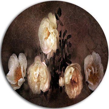 Wild Roses In Old Painting Style, Floral Round Metal Wall Art, 11"