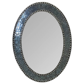 Oval Crackled Glass Mosaic Wall Mirror, 32.5"x24.5", Black/Gray