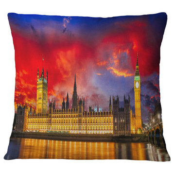 House of Parliament At River Thames Modern Cityscape Throw Pillow, 18"x18"