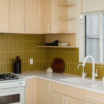 L-Shaped Yellow Kitchen Tiles Backsplash