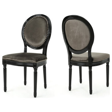 GDF Studio Landon Traditional New Velvet Dining Chairs, Set of 2, Gray