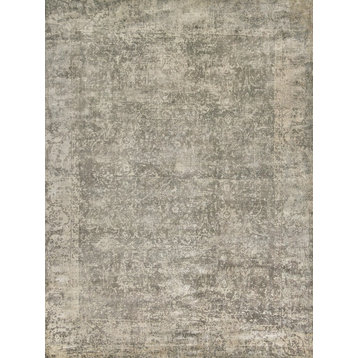 Cassina Hand Loomed Bamboo Silk and Cotton Charcoal/Green Area Rug, 12'x15'