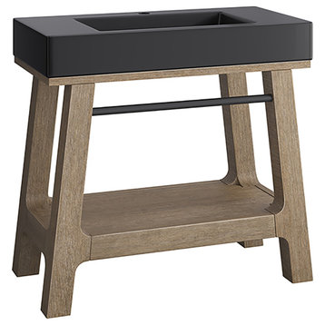 Auburn 36" Sink Console, Weathered Timber, Black Matte Mineral Composite Stone