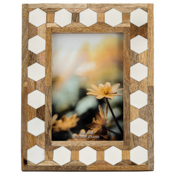 Wood/Resin, 4X6 Hexagon Frame, White