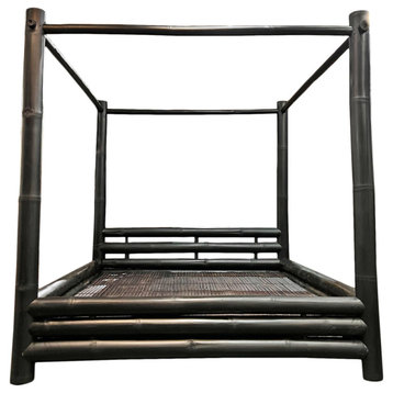Black Stain Bamboo Canopy Bed Cal King
