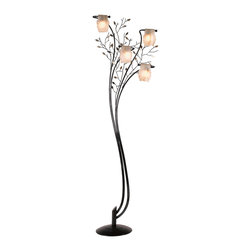 4 Light Floor Lamp In Blackened Rust And Natural Tea Stained Glass - Floor Lamps
