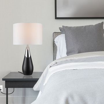 Novogratz x Globe Lexell 25" Table Lamp, Matte Black and Chrome 2-Tone Base, Whi