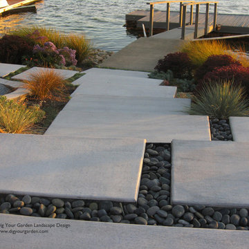 Modern Water-Side Landscape Remodel and Lawn Replacement - Backyard, Novato, CA