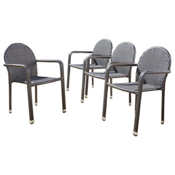 GDF Studio Angel Outdoor Wicker Armed Stack Chairs With Aluminum Frame, Set of 4
