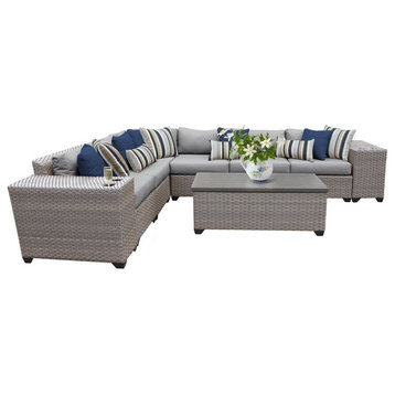 Bowery Hill 9 Piece Traditional Wicker/Fabric Patio Sectional Set in Gray