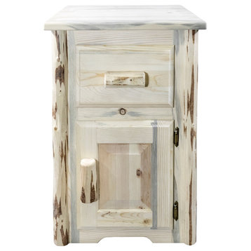 Montana End Table with Drawer & Door, Right Hinged, Clear Lacquer Finish