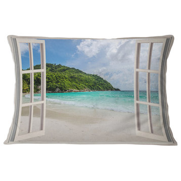Open Window to Calm Seashore Seashore Throw Pillow, 12"x20"