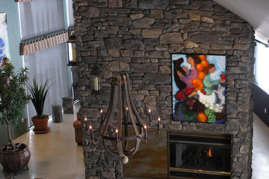 Example of a mid-sized mountain style dining room design in Calgary