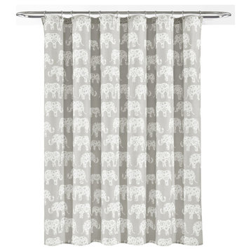 Elephant Parade Shower Curtain, Soft Gray