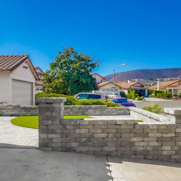 Front yard Remodel with Pavers, Walls, Artificial Grass, Planters & More