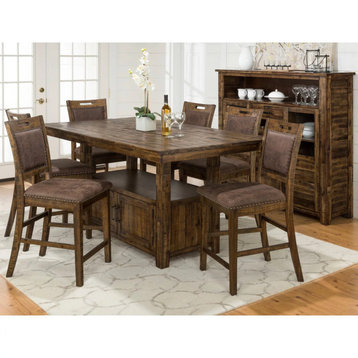 Rectangular Dining Table, Functional Pedestal Base With Open Shelf, Distressed