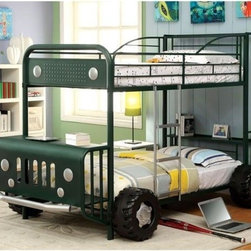 EXPLORER KIDS JEEP DESIGN DARK GREEN METAL TWIN TWIN BUNK BED - Kids Beds