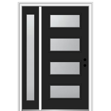 Frosted 4-Lite Fiberglass Smooth Door With Sidelite, 51"x81.75", LH In-Swing