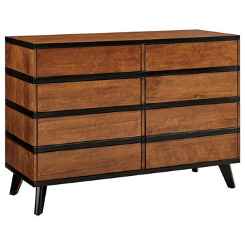 Linon Mid Century Six Drawer Wood Dresser in Walnut Brown