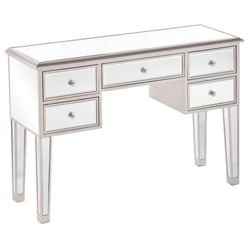 Mirrored Console Table, Elegant Design With 5 Drawers With Faux Crystal Pulls
