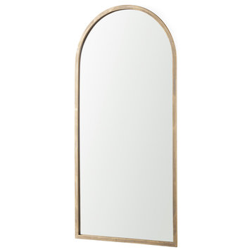 Giovanna Gold Metal Frame Arched Rectangular Wall Mirror, 49" x 24"