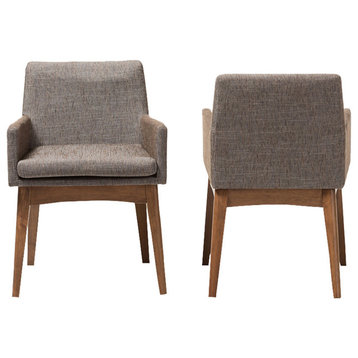 Nexus Walnut Wood Finishing and Gravel Fabric Upholstered Arm Chair, Set of 2