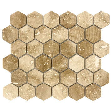Patara 2" Hexagon 12"x12" Honed Travertine Mesh Mosaic Tile (10 sqft per box)