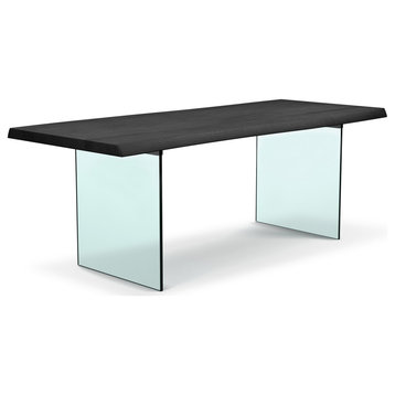 Brooks Dining Table, Ebonized, Clear, 40"x92", Glass Base