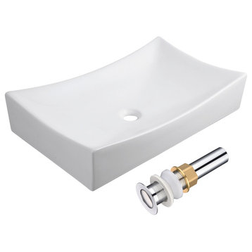 Aquaterior 26x15x5" Large Rectangle Ceramic Bathroom Vessel Sink with Drain
