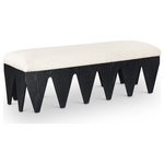 Meridian Furniture - Altair Upholstered Bench, Cream, 55" W, Velour Fur Fabric Black Finish - Bold and architectural, the Altair cream velour fur fabric upholstered bench combines avant-garde design with plush luxury. The seat is covered in soft velour fur fabric, offering an indulgent texture that invites you to sit and relax. Its distinctive rich black oak veneer wooden base, featuring sharp, angular legs, brings a sculptural, modern touch to any room.