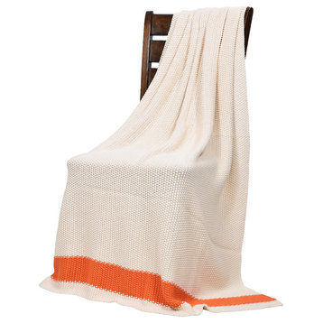 Cotton Throw Blanket, Marici Collection, Natural and Orange