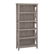 Bush Furniture Key West 5 Shelf Bookcase in Washed Gray