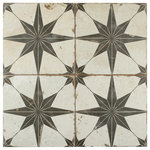 SomerTile - SomerTile Estrella Nero Ceramic Floor and Wall Tile - Designed by interior architect and furniture designer Francisco Segarra and imported from Spain, the Royals Estrella Nero Ceramic Tiles radiate Old World European elegance. These decorative tiles feature a centered back star and a unique, low-sheen glaze in beige tones. Variations and realistic imitations of scuffs and spots throughout each piece mimic an authentic aged, century-old appearance and bring rustic charm to your interior.