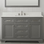 Design Element - Milano 54 in. W Single Sink Bathroom Vanity in Gray with White Quartz Top - Combining classic charms with modern features, the elegant Milano vanity collection by Design Element will instantly transform your bathroom into a work of art. All Milano vanity cabinets are constructed from solid birch hardwood and paired with a 1 inch thick white quartz countertop and backsplash. Soft closing doors and drawers provide smooth and quiet operations, while brushed finished metal hardware provides the perfect finishing touch. Other fine details include white porcelain sinks with overflow, dovetail joint drawer construction, predrilled holes to accommodate 8-inch widespread faucets and multi-layer paint finish on the cabinets provide beauty and durability for years to come.